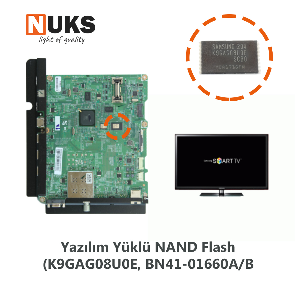 Samsung UE32D5500, UE40D5500, UE46D5500, UE32D5700, UE40D5700, UE46D5700 uyumlu yazılım yüklü NAND Flash (K9GAG08U0E, BN41-01660A/B) ana görsel