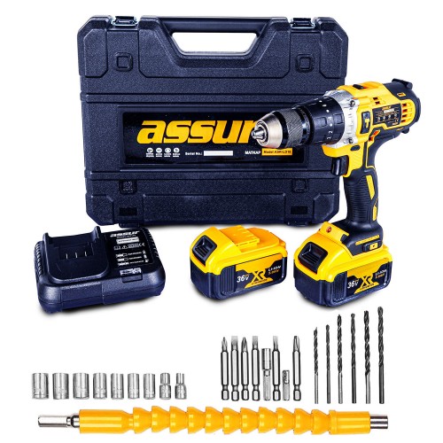 Assur, ASR-LD18, Plus Matkap 58VF 5AH Li Sjs Çift Metal Şanzuman Çift Akülü Şarjlı Matkap 24 Parça Set Hediyeli