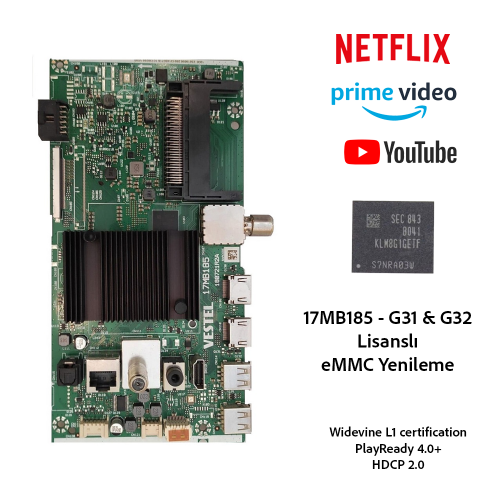 Vestel 17MB185 Android Anakart Onarımı – Lisanslı eMMC Değişimi (Netflix & Widevine L1 Garantili)