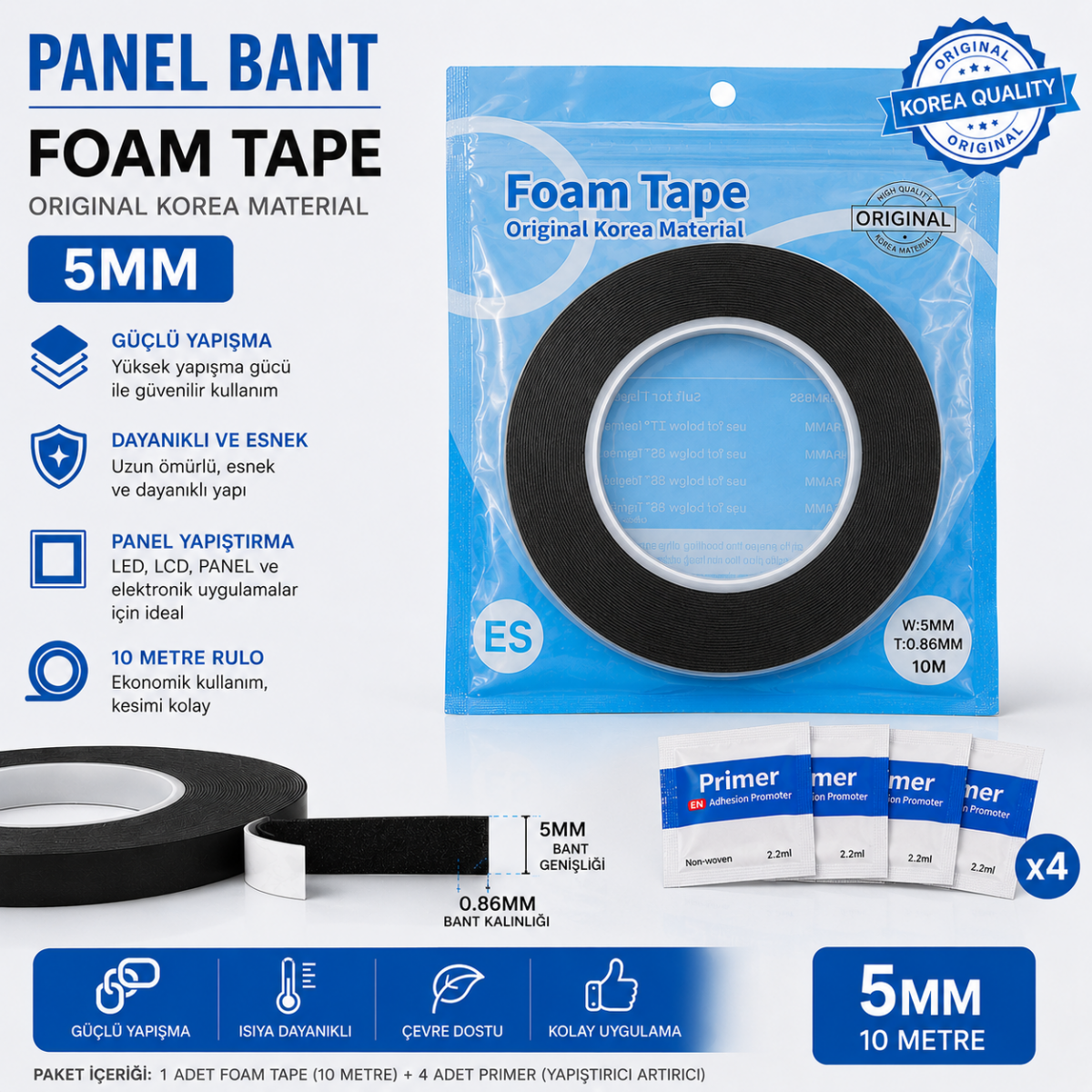 ES - 5MM Çerçevesiz Televizyonlar İçin Panel Yapıştırıcı Bant - 10 Metre Profesyonel Frameless Bant