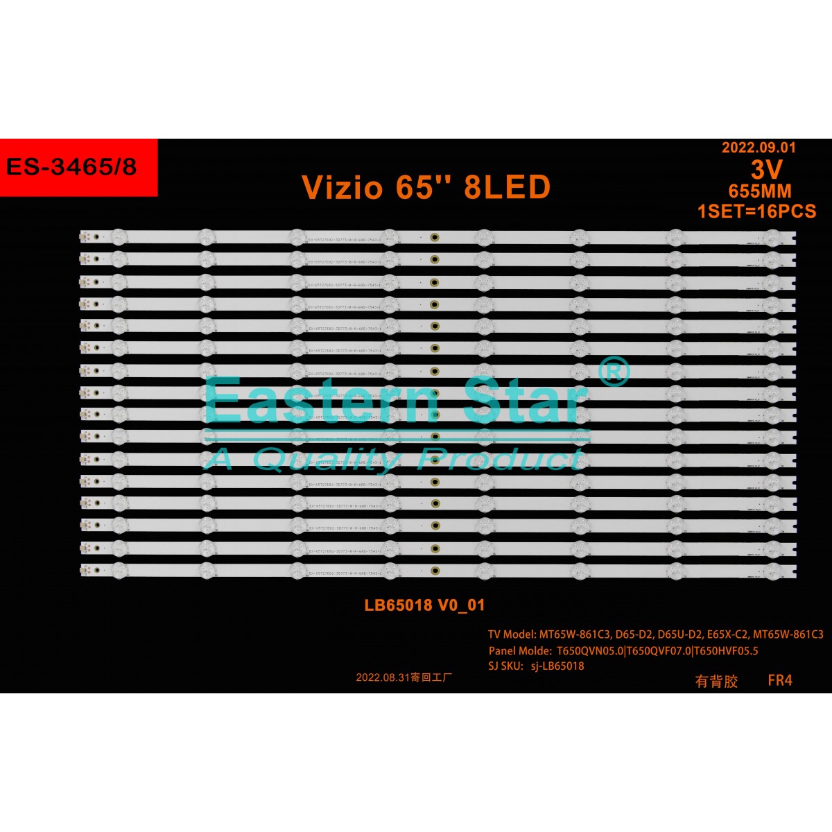 ES-3465, LB65018 V0_01, 65" VIZIO MT65W-861C3, D65-D2,E65X-C2, MT65W-861C3, TV LED BAR