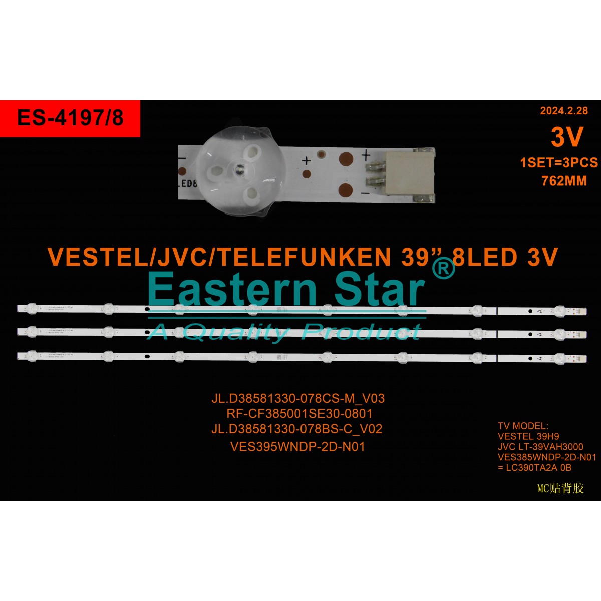 ES-4197, JL.D38581330-078CS-M_V03İ RF-CF385001SE30-0801, VES395WNDP-2D-N01, JL.D38581330-078BS-C_V02, TV LED BAR
