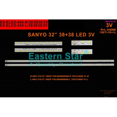ES-ELED-654, NORDMENDE, LE82N7HM, LE82N9HM, SANYO, 32UZ9090, 32UZ9000, THC315005 V1-L HKC-315-3T 19S2P P/N.6049000000, TV LED BAR
