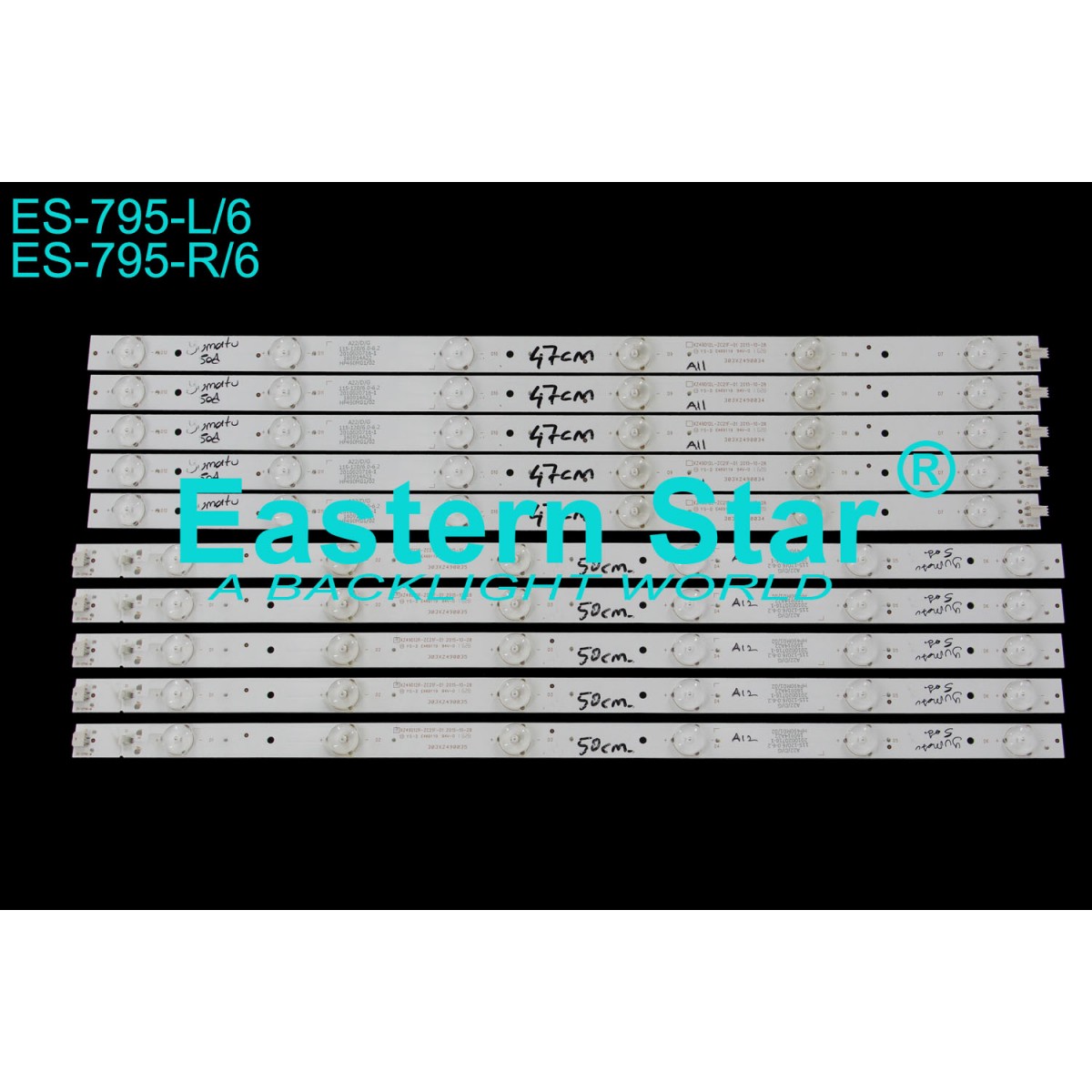 ES-795, Yumatu HF490M01/02 A21/D/G, XZ49D12R-ZC21F-01 - 303XZ490035, XZ49D12L-ZC21F-01 - 303XZ490034, TV LED BAR